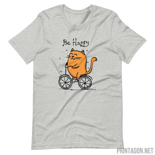Printagon - Be Happy Cat - Unisex T-shirt - Athletic Heather / XS