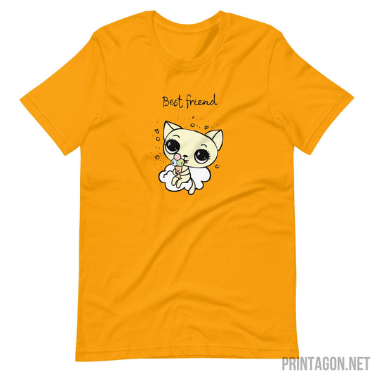 Printagon - Best Friend Cat - Unisex T-shirt - Gold / S