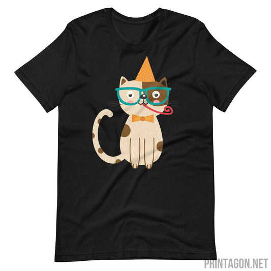 Printagon - Birthday Cat - Unisex T-shirt - Black Heather / XS