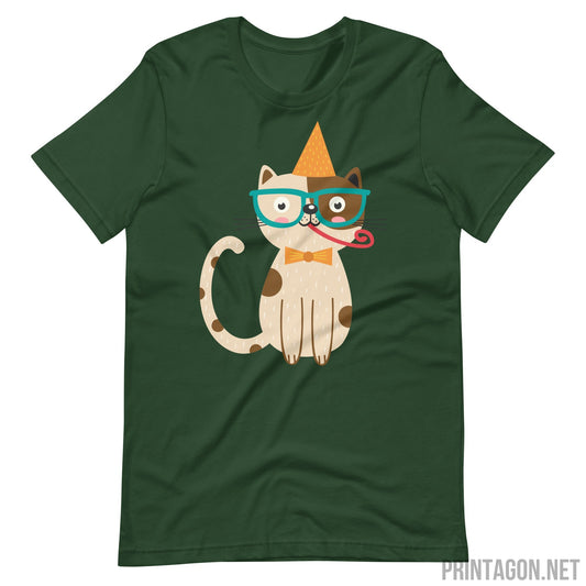 Printagon - Birthday Cat - Unisex T-shirt - Forest / S