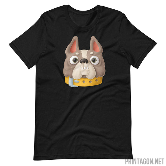 Printagon - Bulldog Head - Unisex T-shirt - Black Heather / XS
