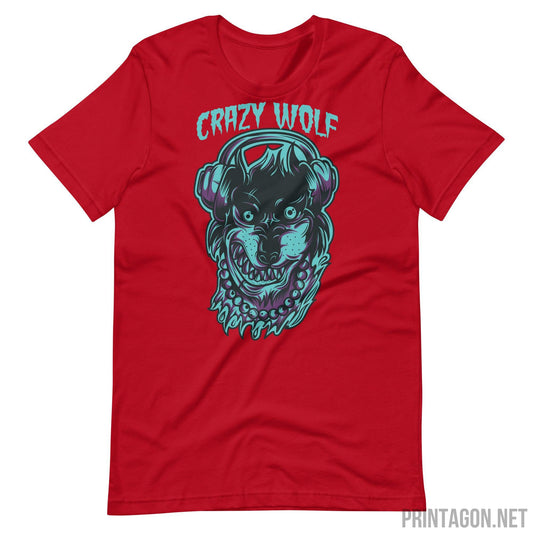 Printagon - Crazy Wolf T-shirt - Red / XS