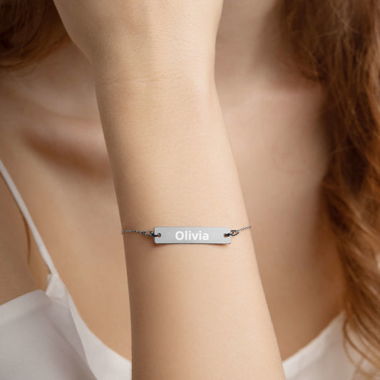 Printagon - Engraved Silver Bar Chain Bracelet -