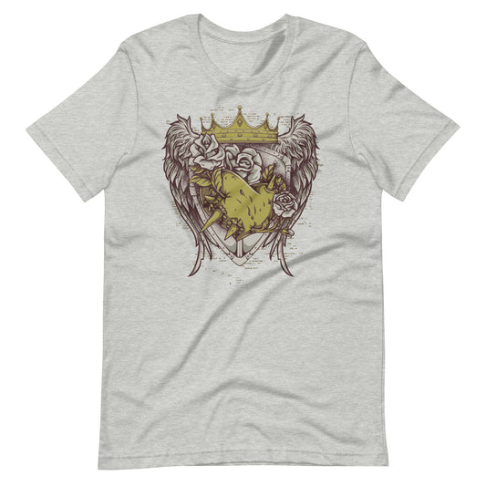 Printagon - Roses with Crown and Wings - T-shirt - Athletic Heather / XS