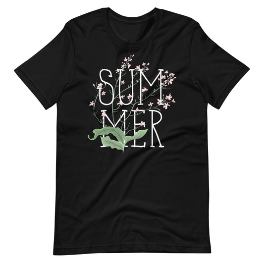 Printagon - Summer Flower - Unisex T-shirt - Black / XS