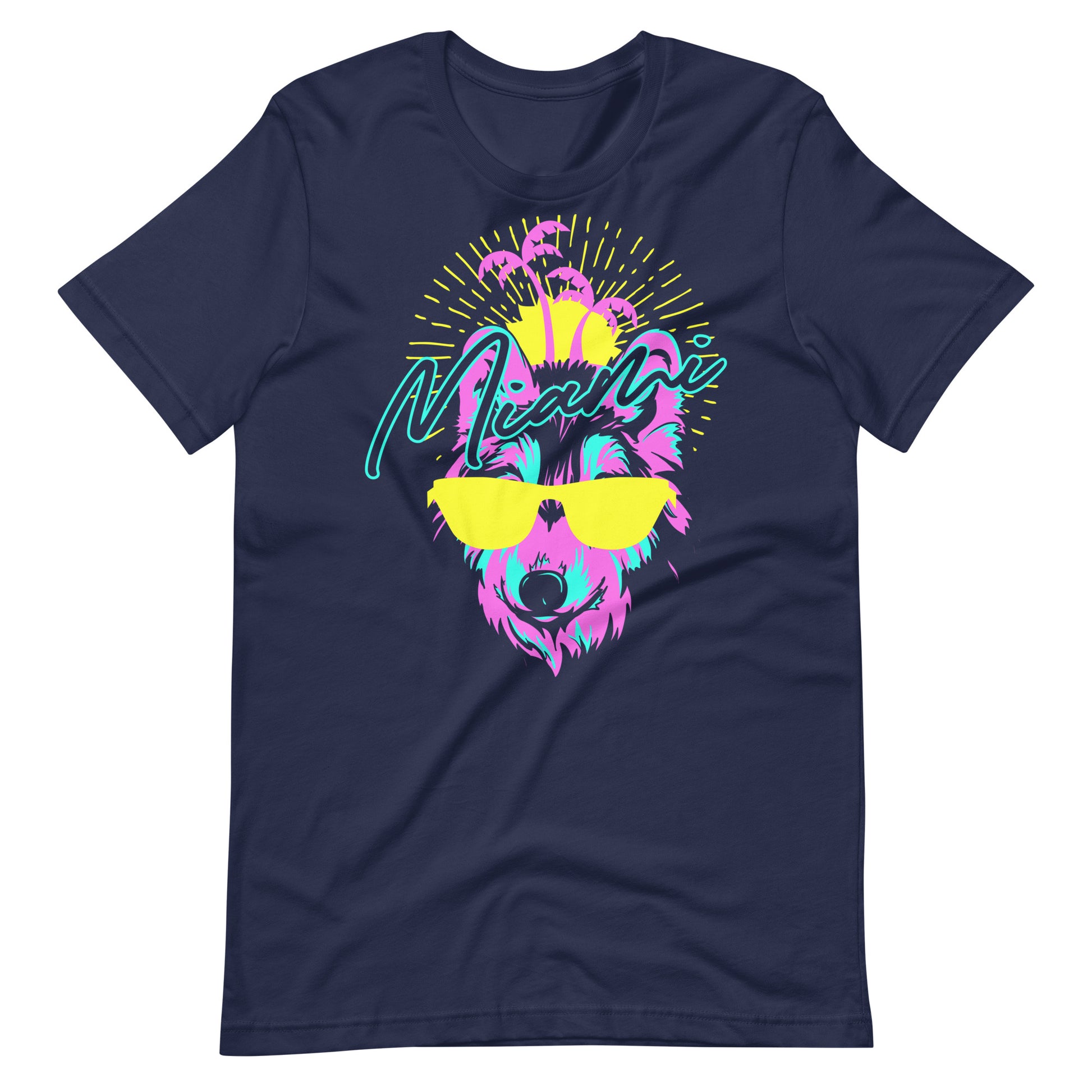 Printagon - Miami Wolf - Unisex T-shirt - Navy / XS