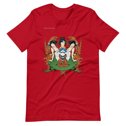 Printagon - 3 Geisha With Skull - T-shirt - Red / XS