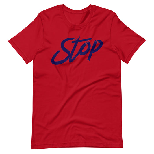 STOP - Blue Unisex t-shirt - Red / XS Printagon