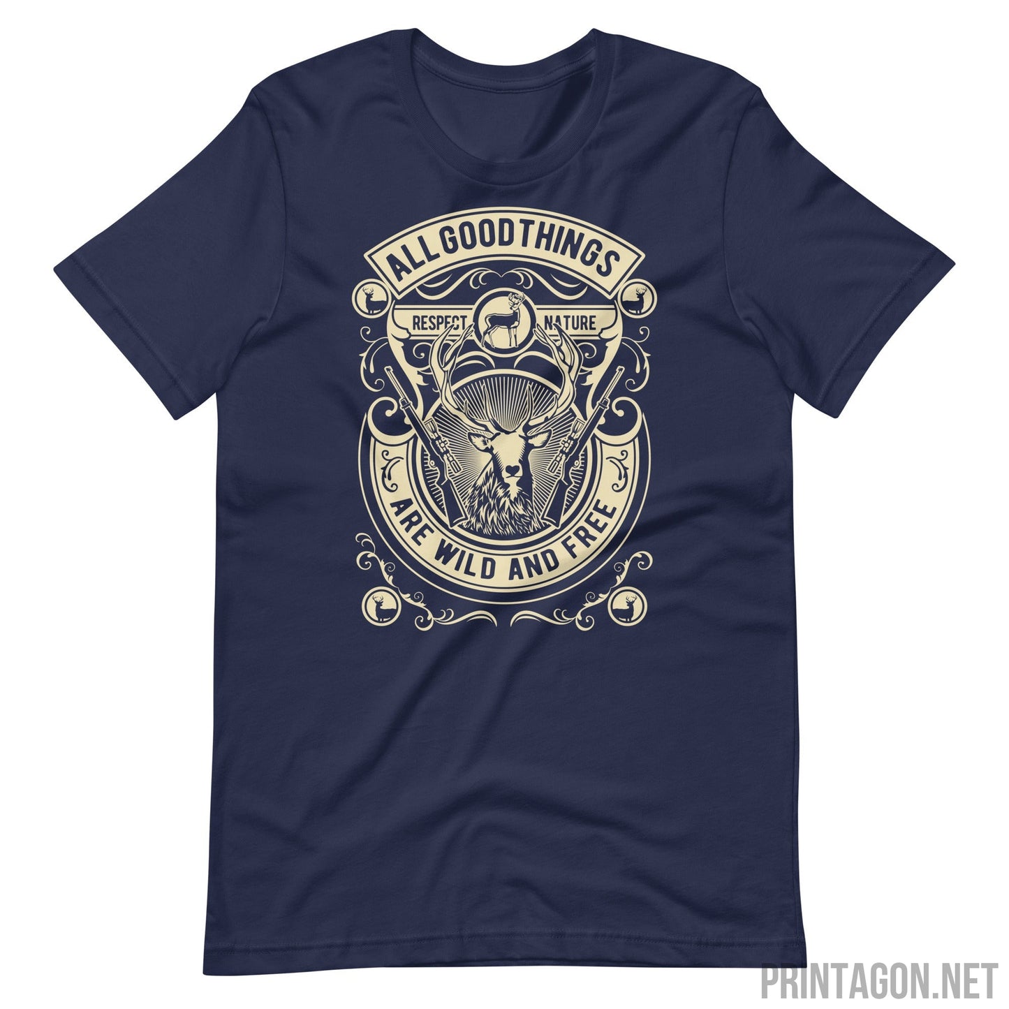 Printagon - All Good Things Are Wild And Free - Unisex T-shirt - Navy / XS