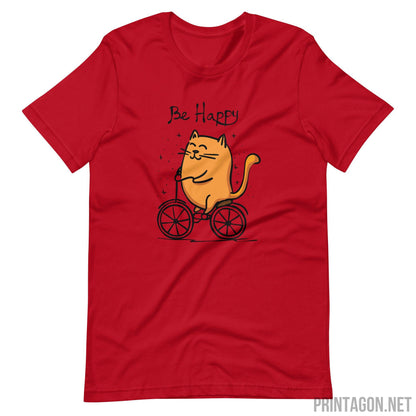 Printagon - Be Happy Cat - Unisex T-shirt - Red / XS