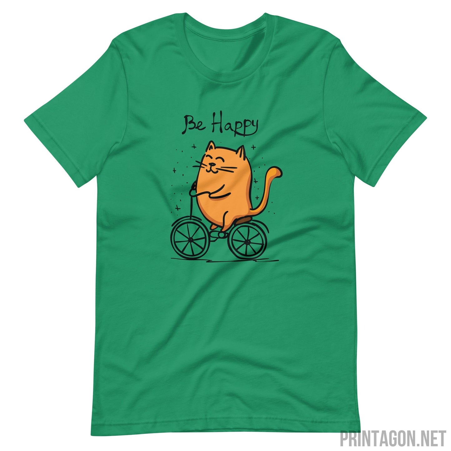 Printagon - Be Happy Cat - Unisex T-shirt - Kelly / XS