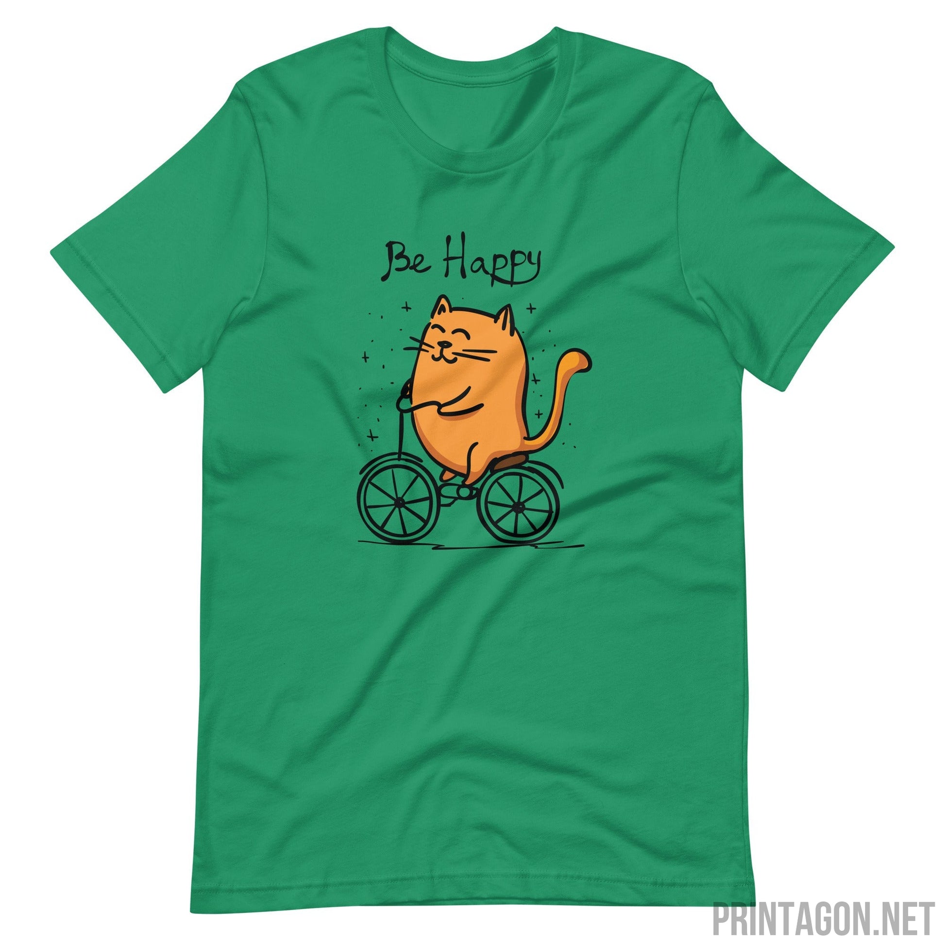 Printagon - Be Happy Cat - Unisex T-shirt - Kelly / XS