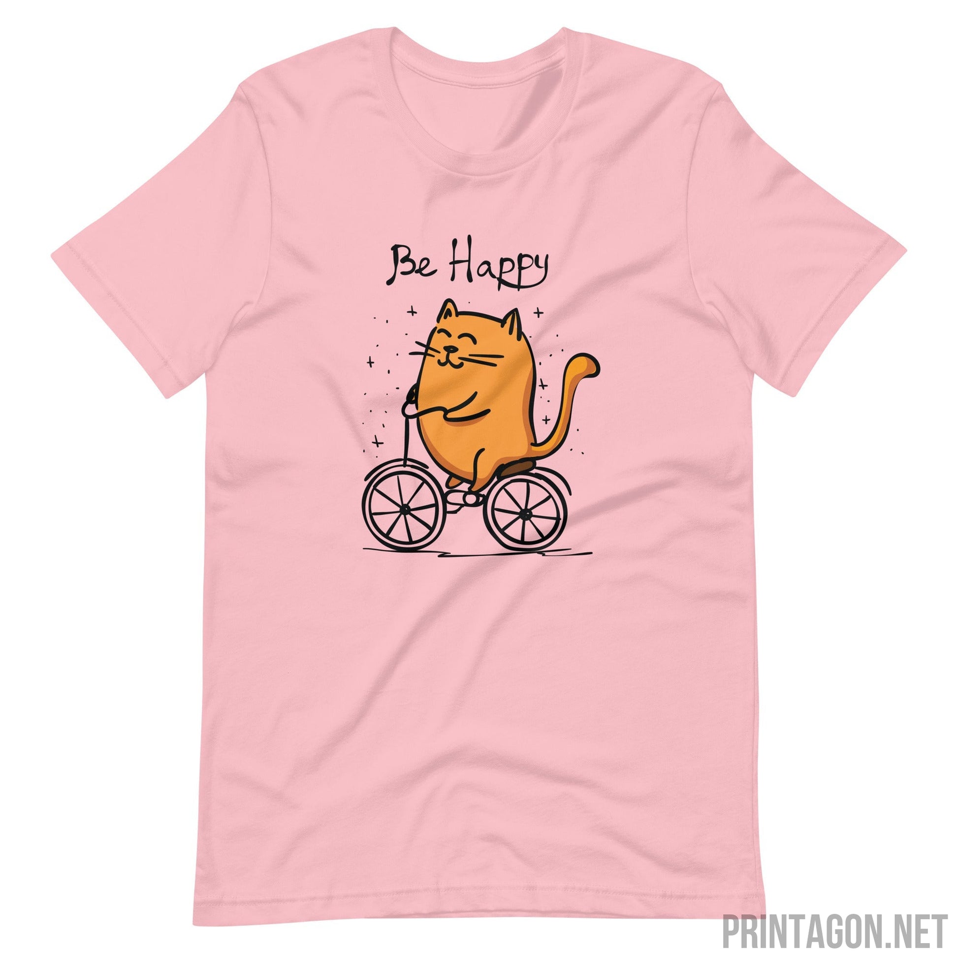 Printagon - Be Happy Cat - Unisex T-shirt - Pink / S