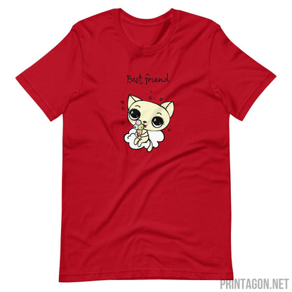 Printagon - Best Friend Cat - Unisex T-shirt - Red / XS