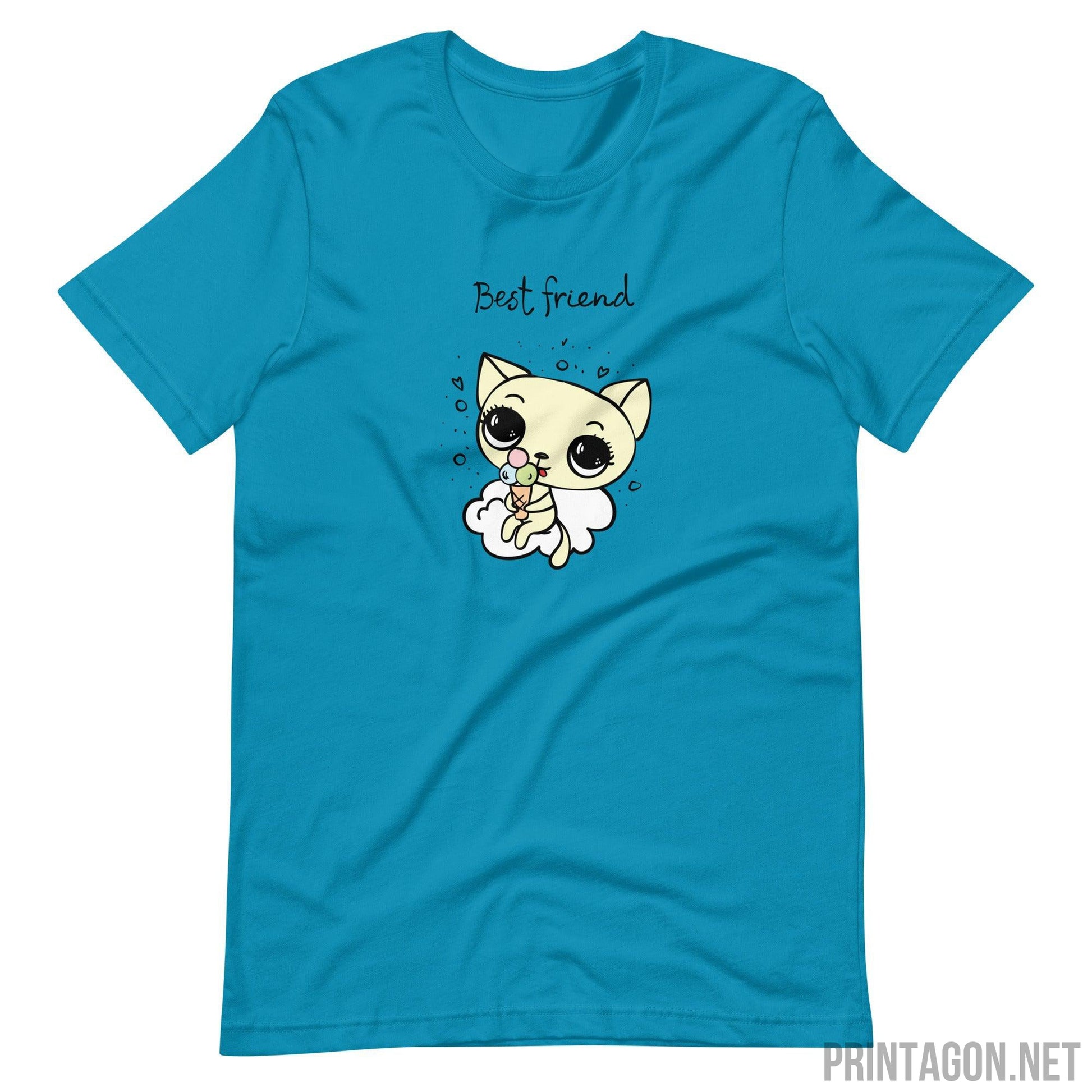 Printagon - Best Friend Cat - Unisex T-shirt - Aqua / S