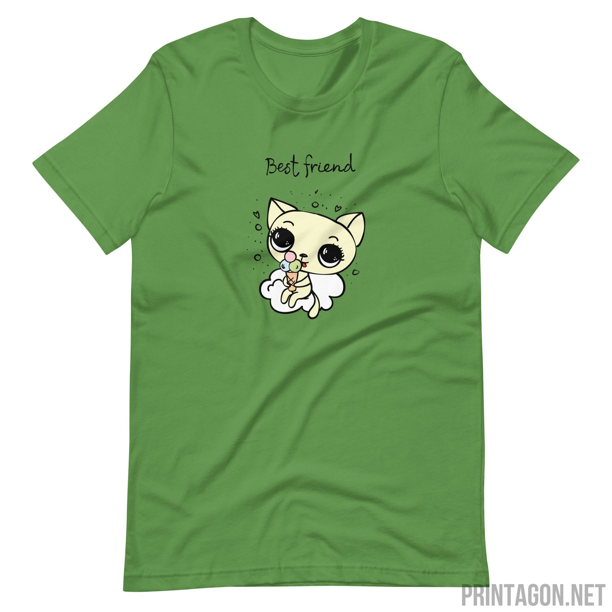 Printagon - Best Friend Cat - Unisex T-shirt - Leaf / S