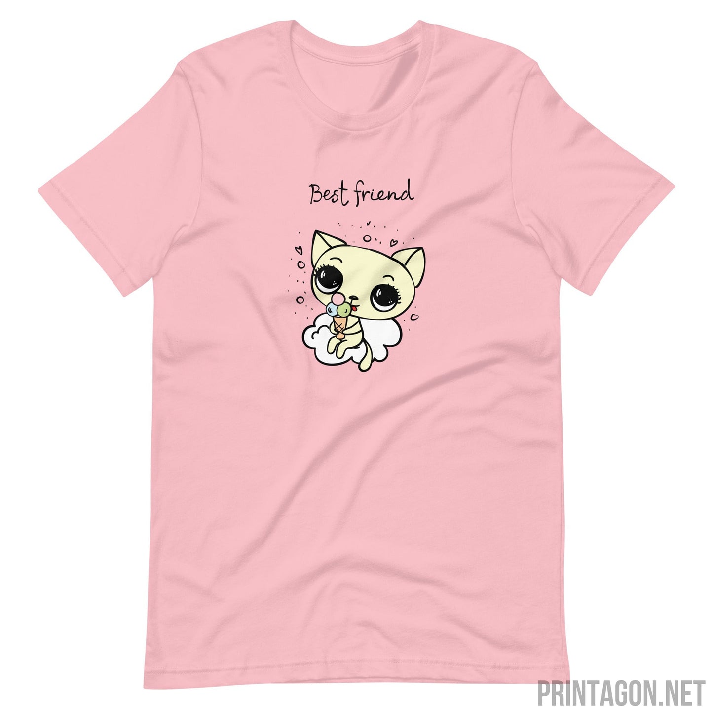 Printagon - Best Friend Cat - Unisex T-shirt - Pink / S