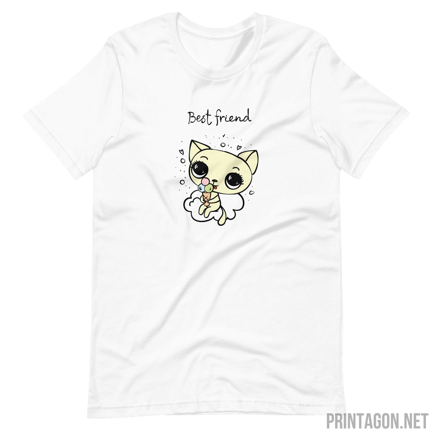 Printagon - Best Friend Cat - Unisex T-shirt - White / XS