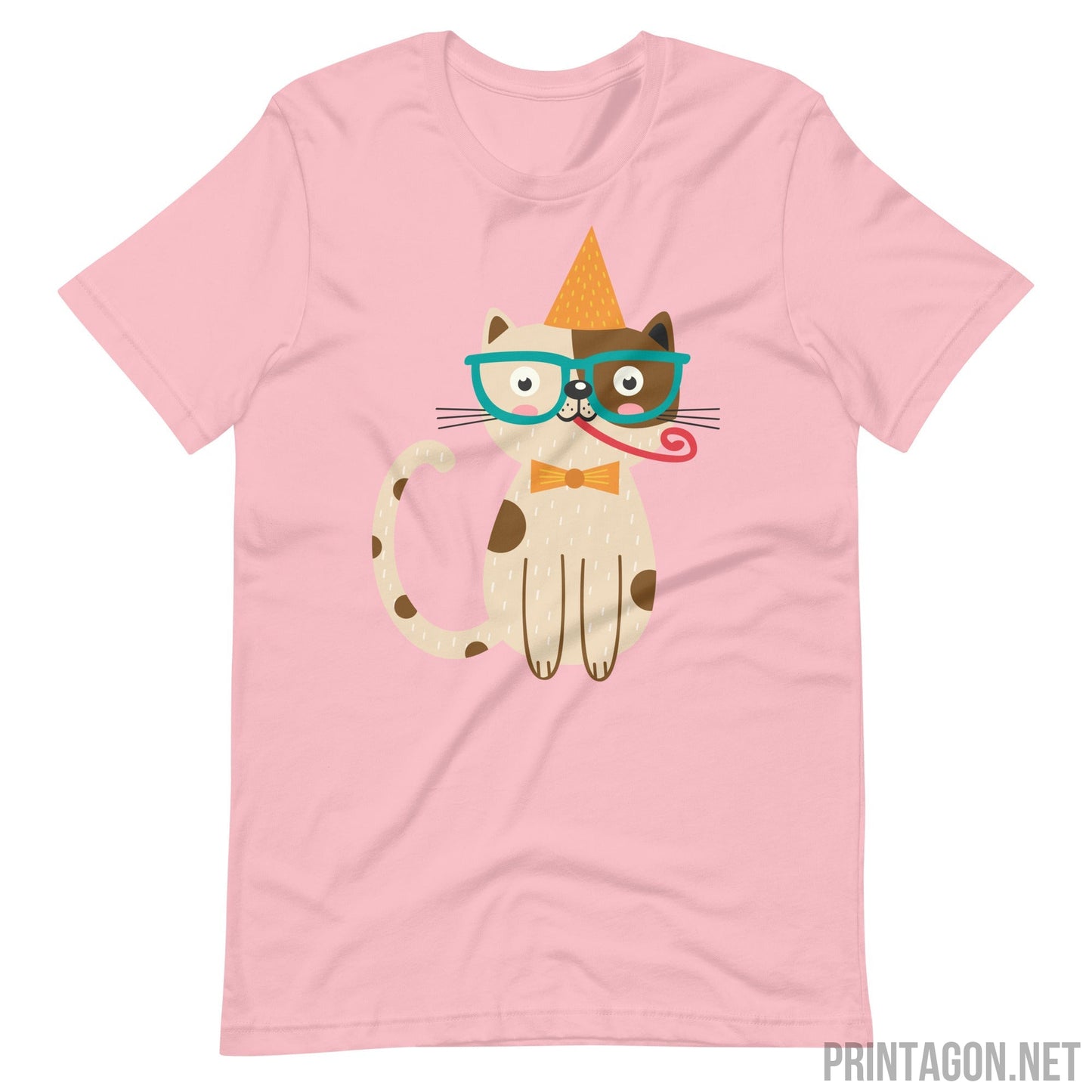 Printagon - Birthday Cat - Unisex T-shirt - Pink / S