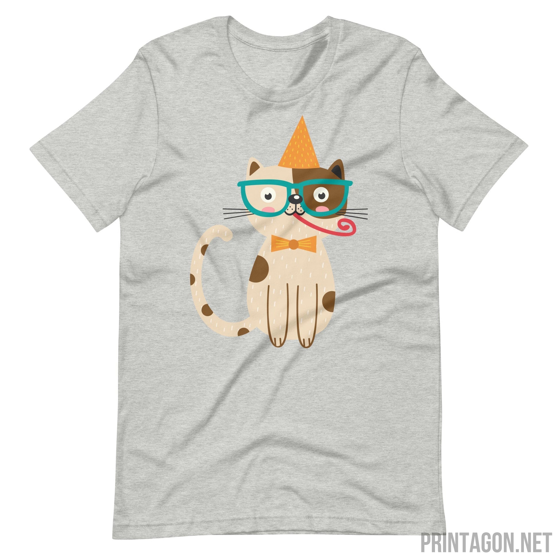 Printagon - Birthday Cat - Unisex T-shirt - Athletic Heather / XS