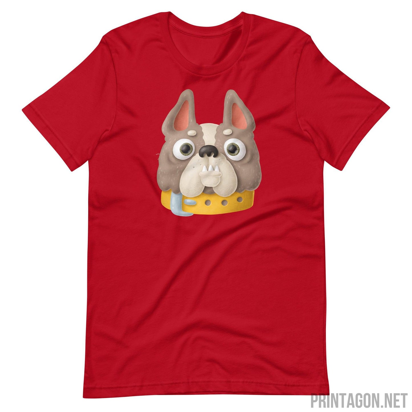 Printagon - Bulldog Head - Unisex T-shirt - Red / XS