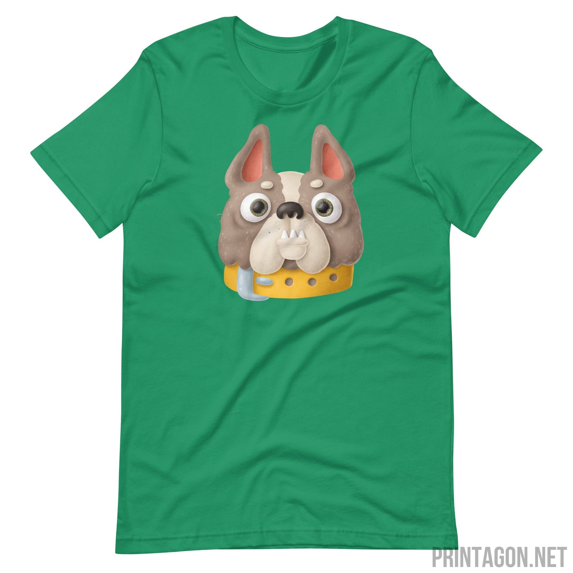 Printagon - Bulldog Head - Unisex T-shirt - Kelly / XS