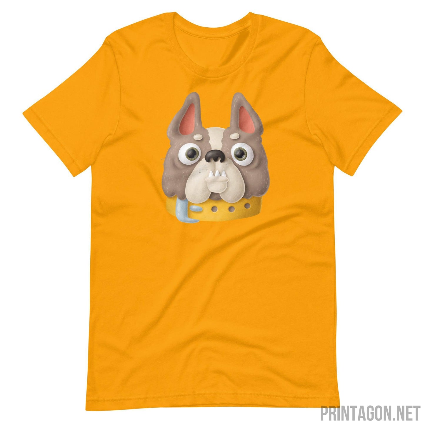 Printagon - Bulldog Head - Unisex T-shirt - Gold / S