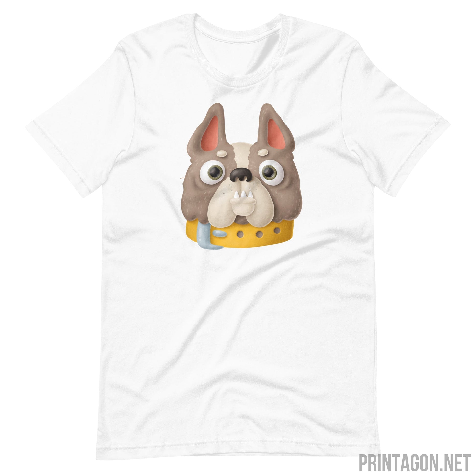 Printagon - Bulldog Head - Unisex T-shirt - White / XS