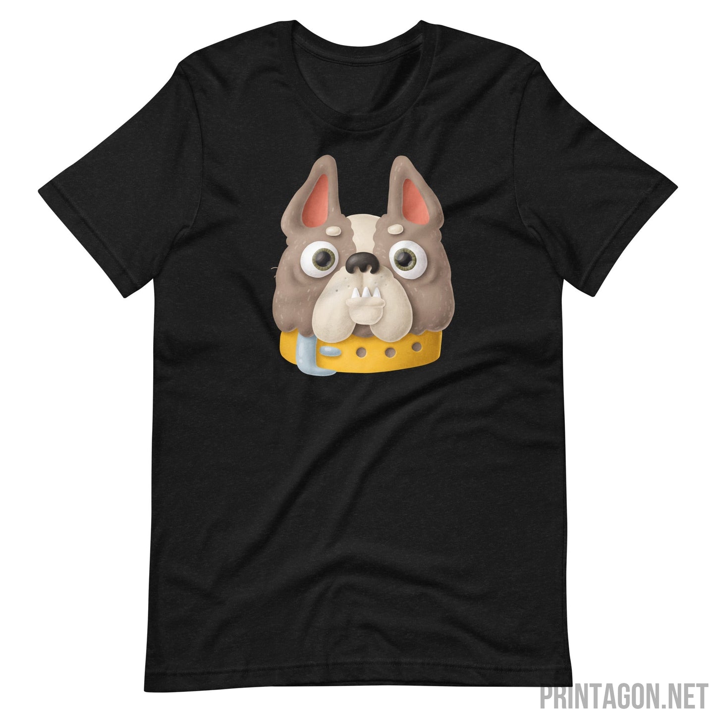 Printagon - Bulldog Head - Unisex T-shirt - Black Heather / XS