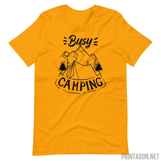 Printagon - Busy Camping - Unisex T-shirt - Gold / S