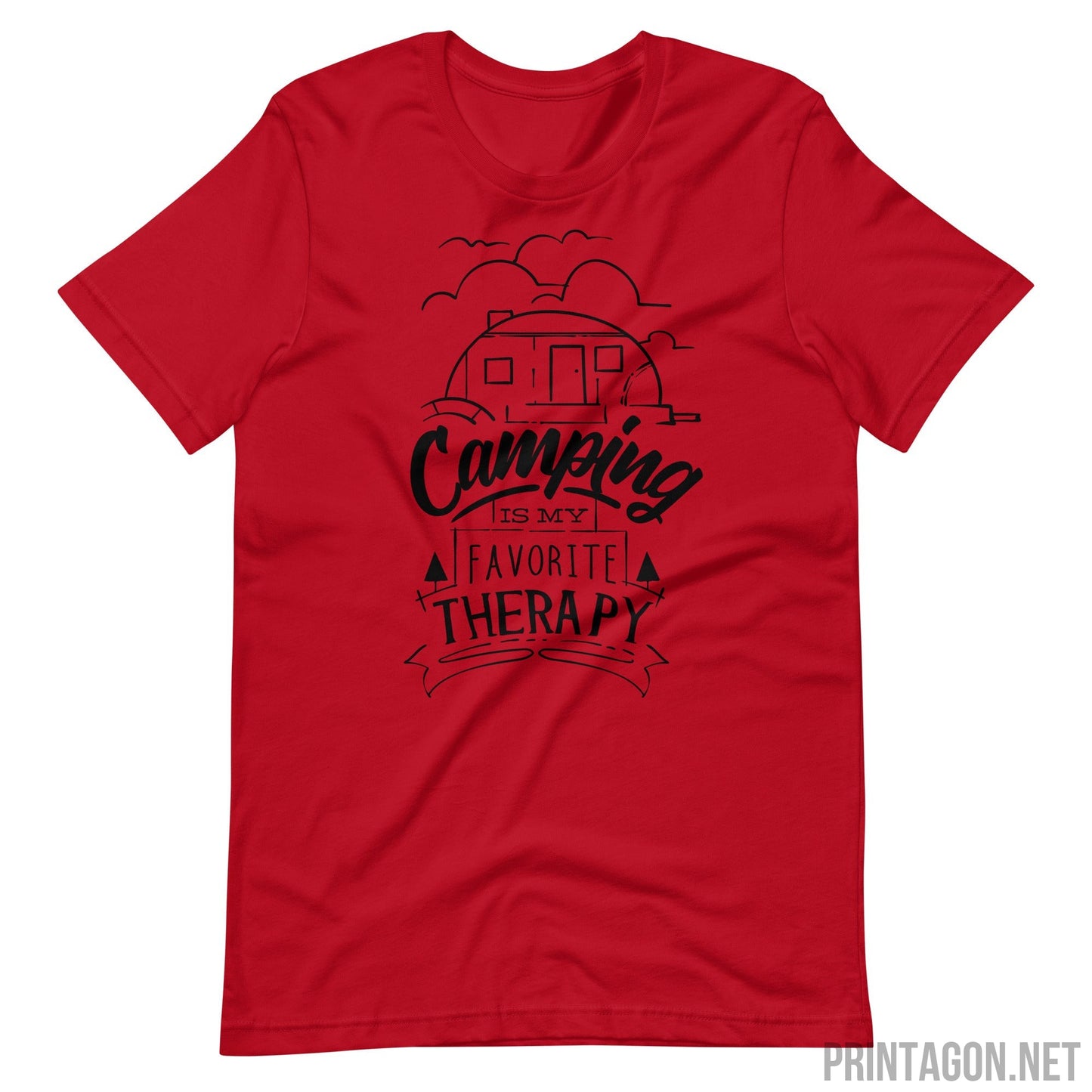 Printagon - Camping Is My Favorite Therapy - Unisex T-shirt - Red / XS