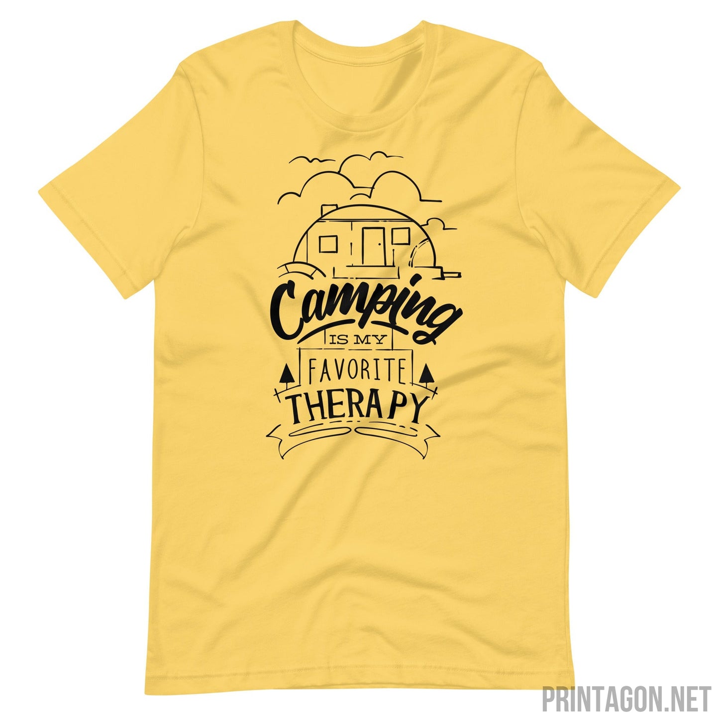 Printagon - Camping Is My Favorite Therapy - Unisex T-shirt - Yellow / S