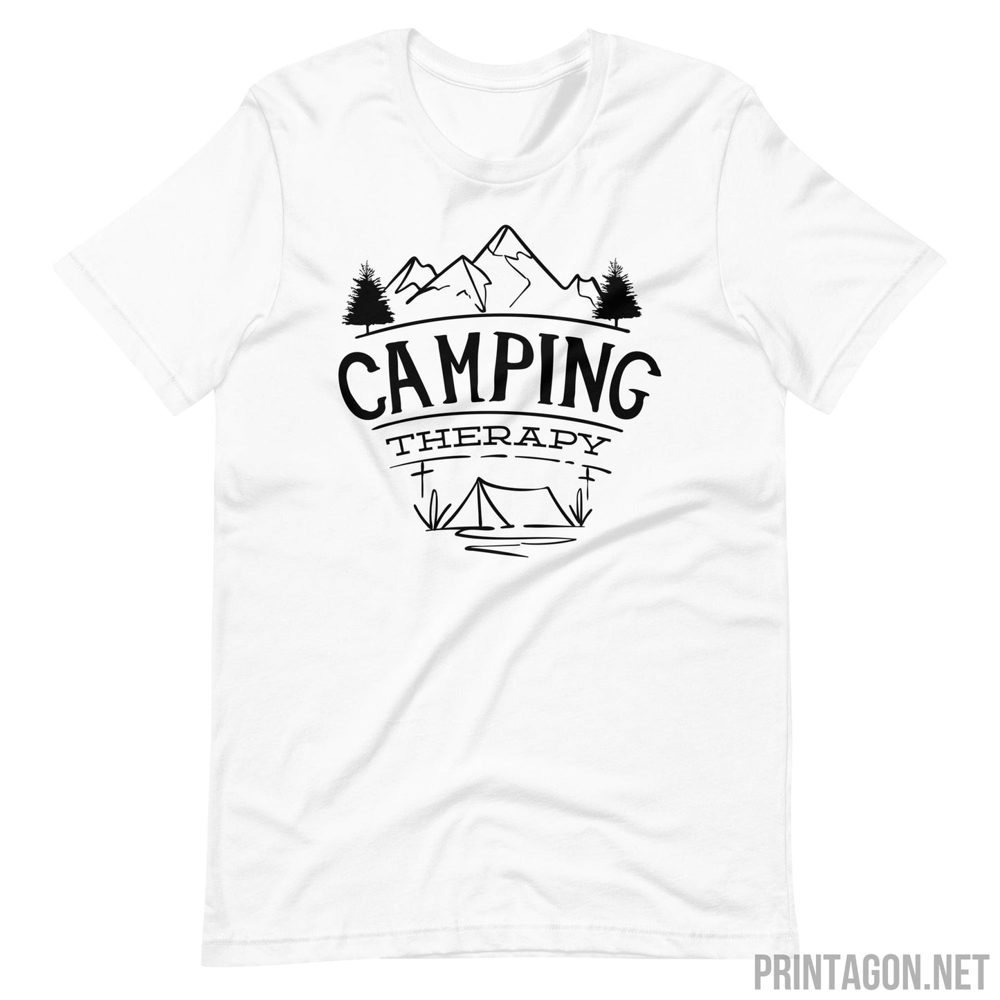 Printagon - Camping Therapy 002 - Unisex T-shirt - White / XS