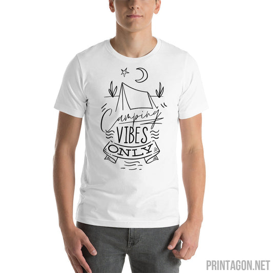 Printagon - Camping Vibes Only - Unisex T-shirt - White / XS