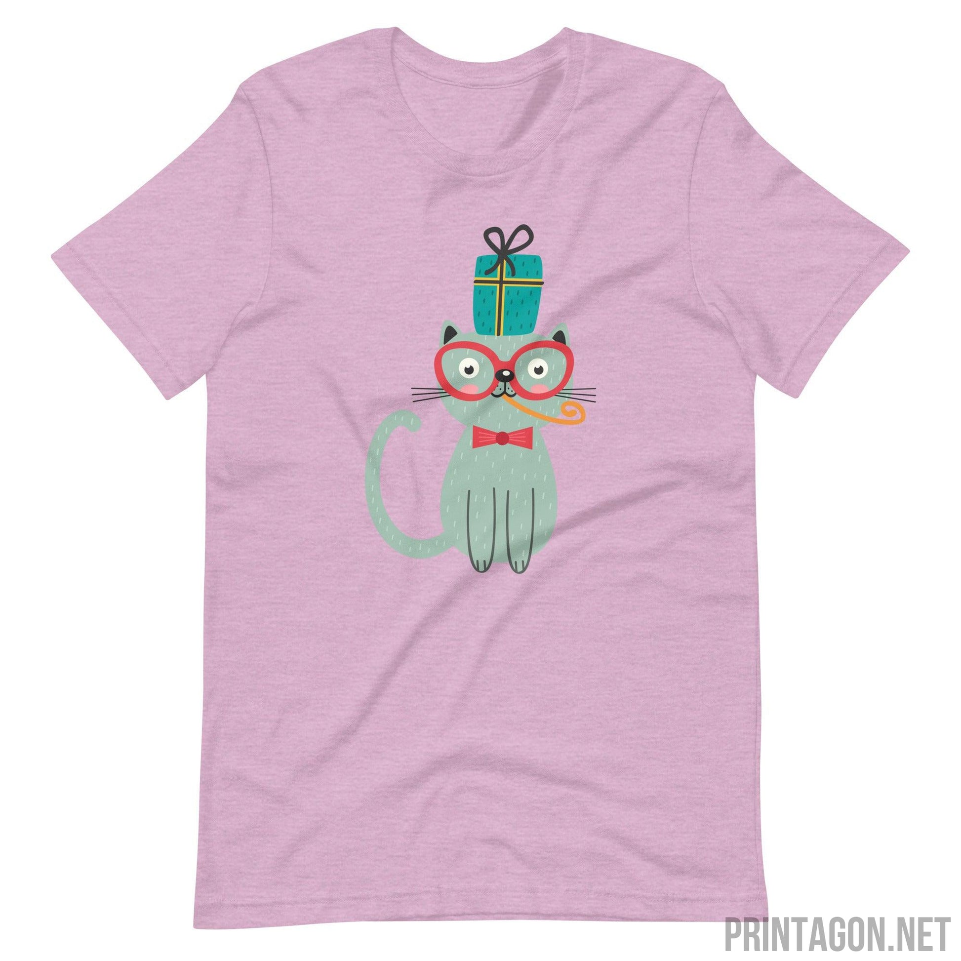 Printagon - Cat with Eye Glasses - Unisex T-shirt - Heather Prism Lilac / XS