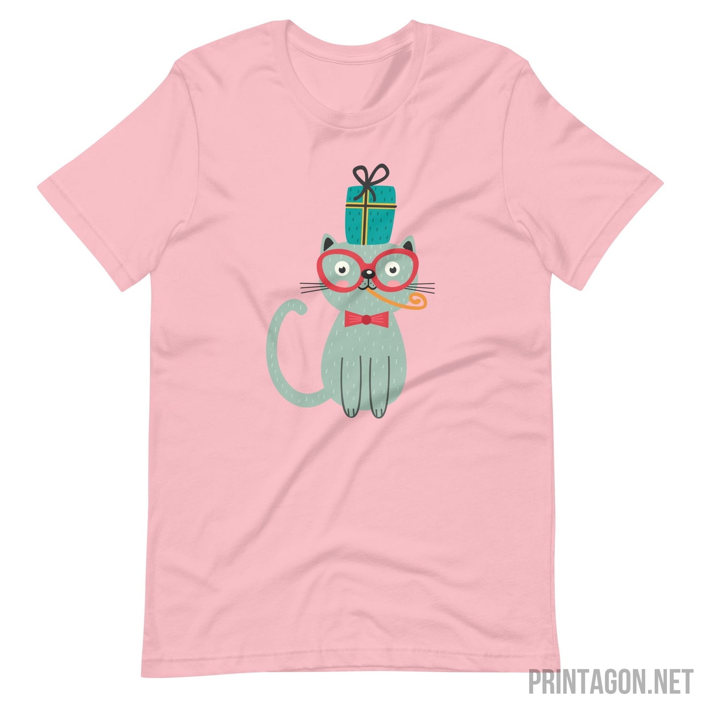 Printagon - Cat with Eye Glasses - Unisex T-shirt - Pink / S