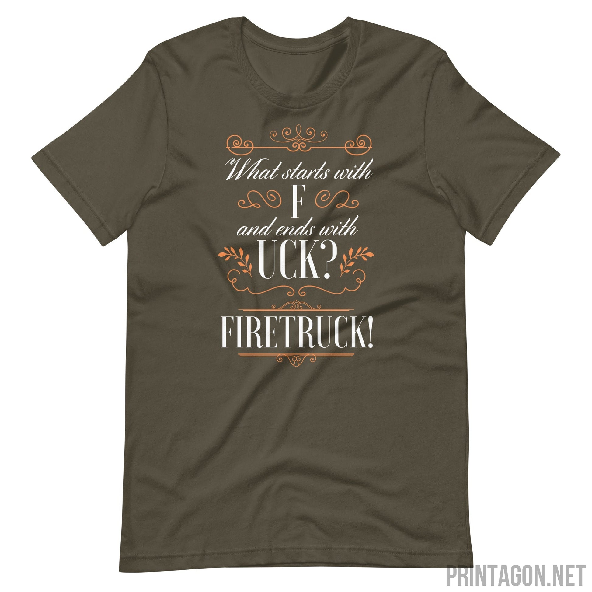 Printagon - Fire Truck Unisex T-shirt - Army / S