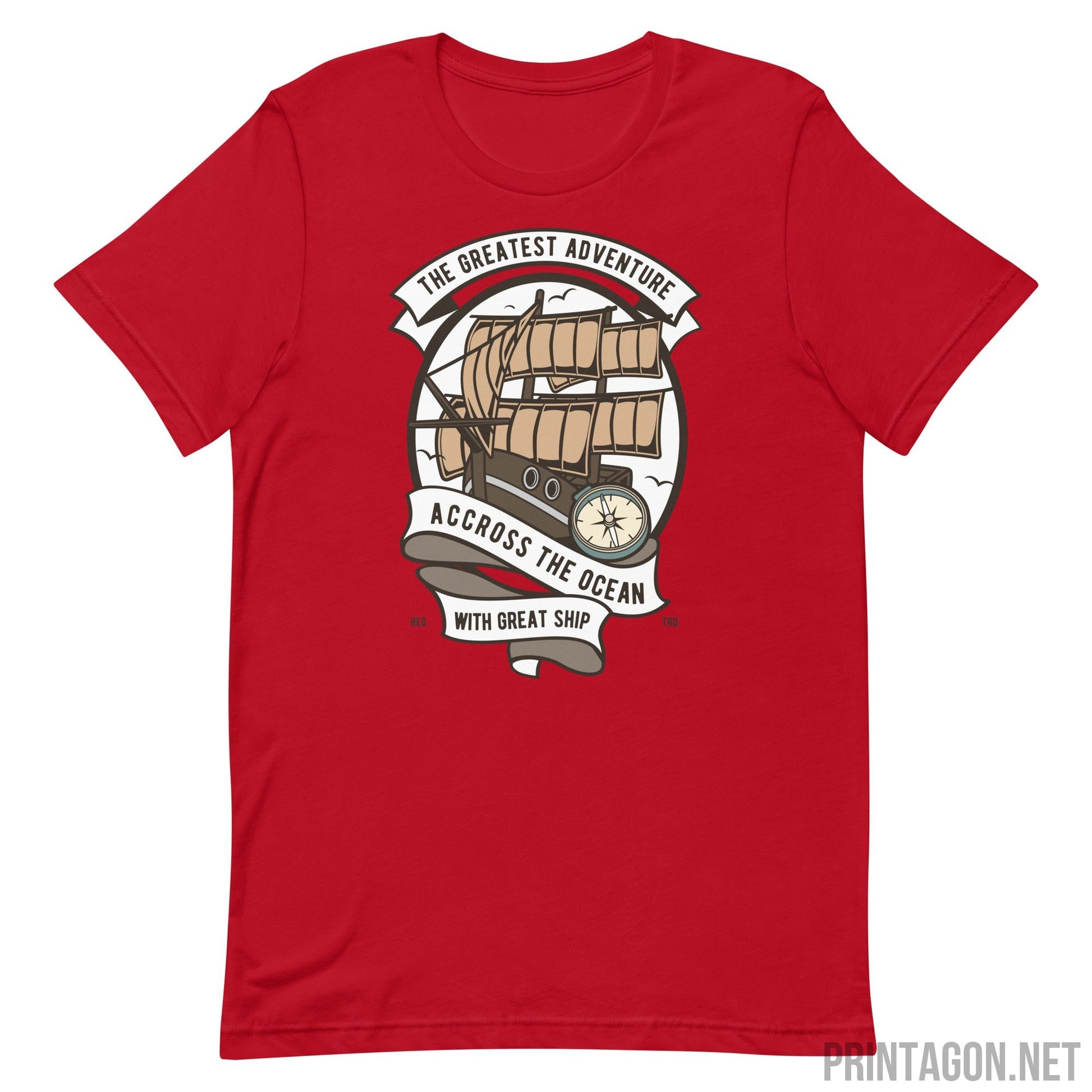 Printagon - Greatest Adventure Across the ocean - Unisex T-shirt - Red / XS