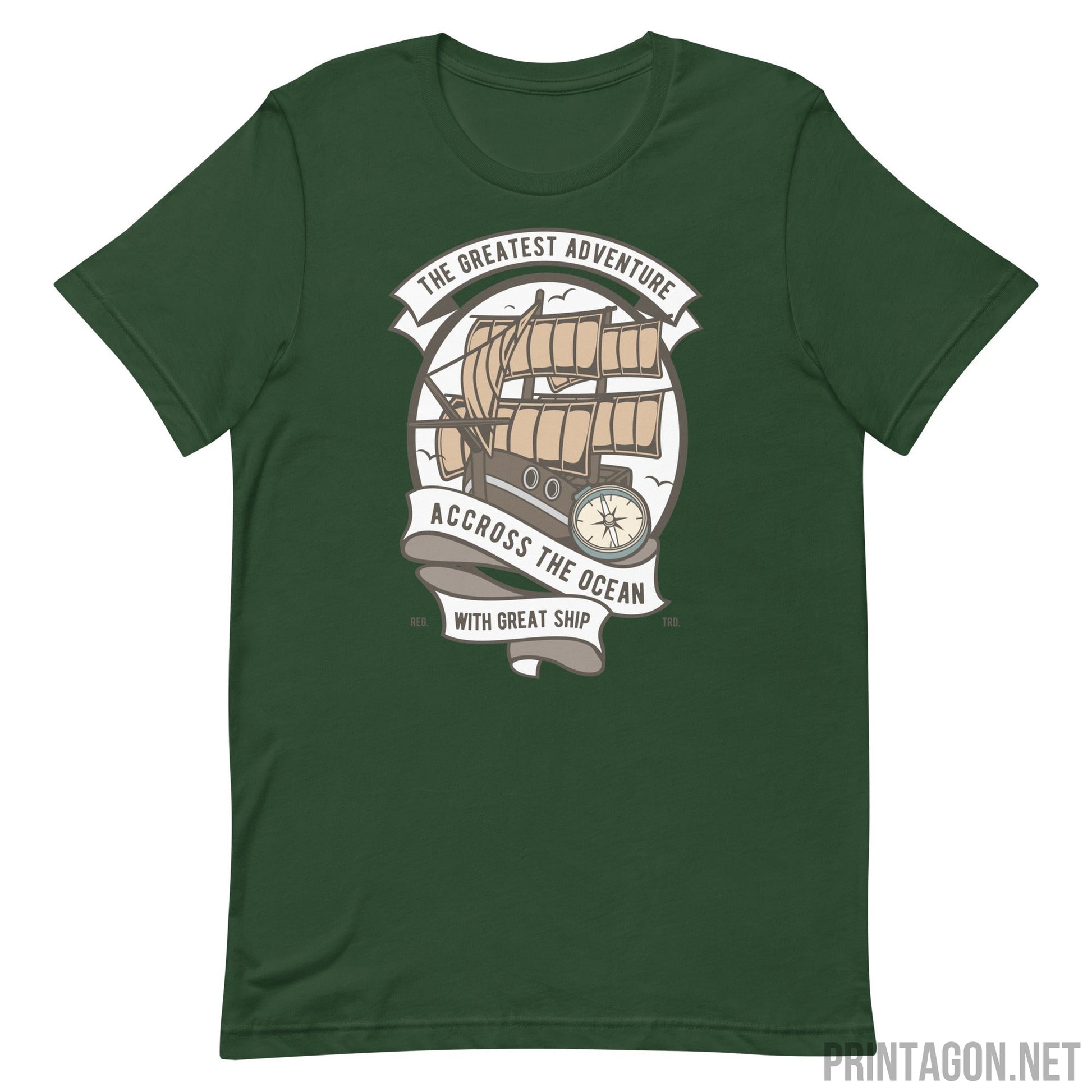 Printagon - Greatest Adventure Across the ocean - Unisex T-shirt - Forest / S