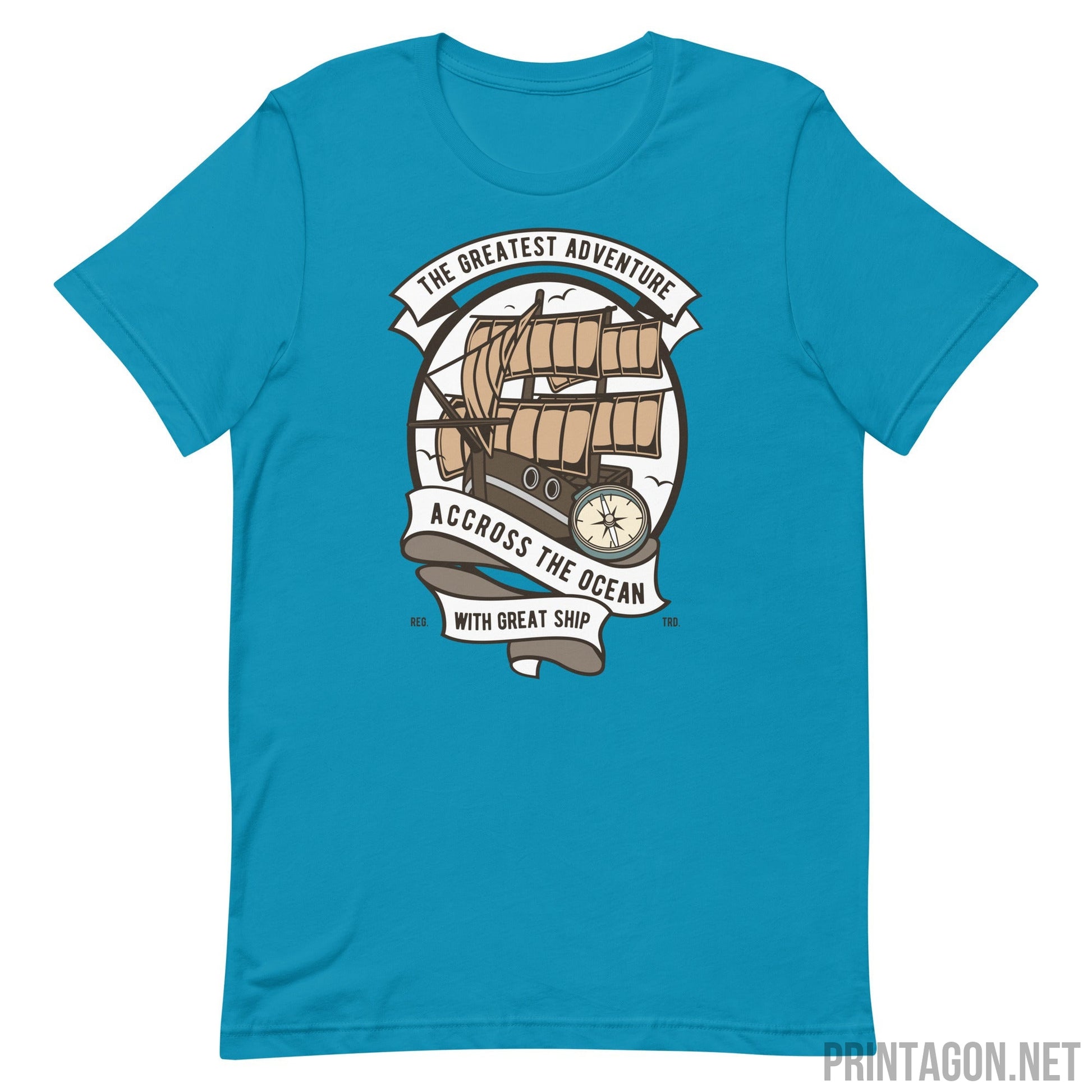 Printagon - Greatest Adventure Across the ocean - Unisex T-shirt - Aqua / S