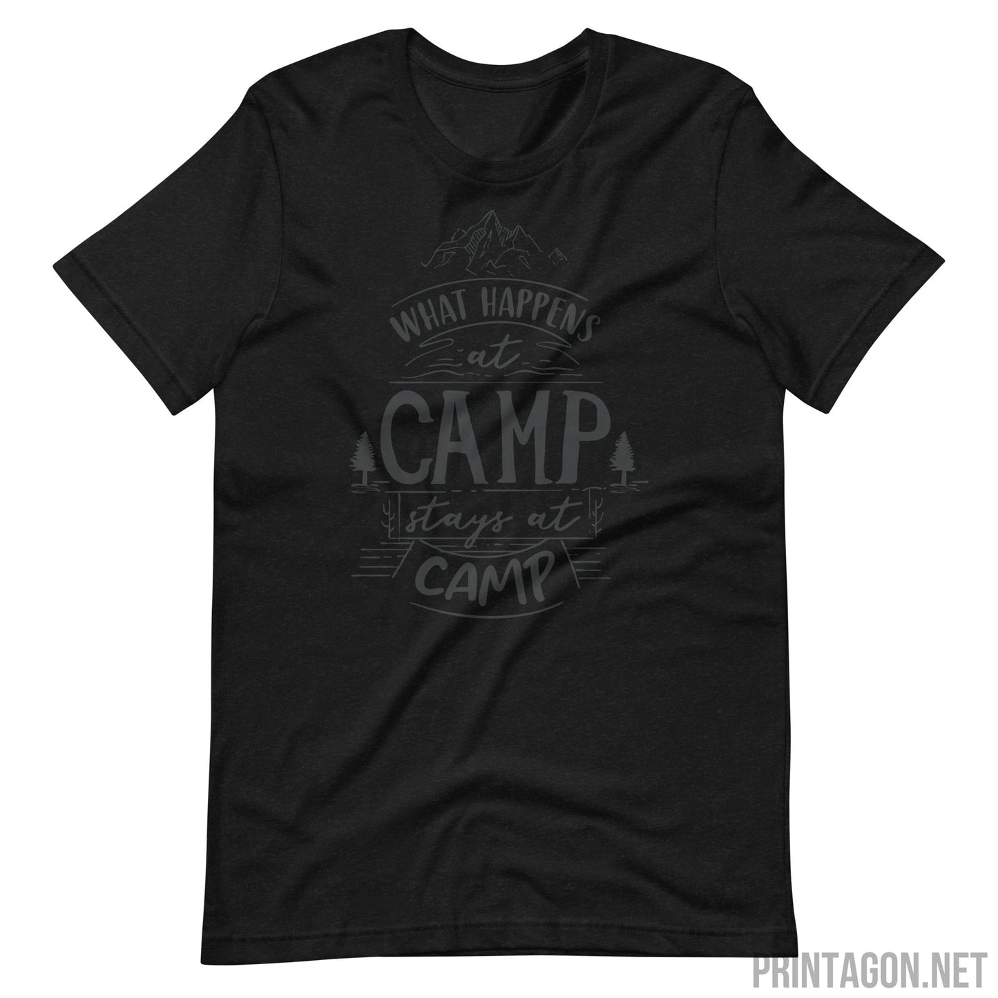 Printagon - Happens At Camp - Unisex T-shirt - Black Heather / XS