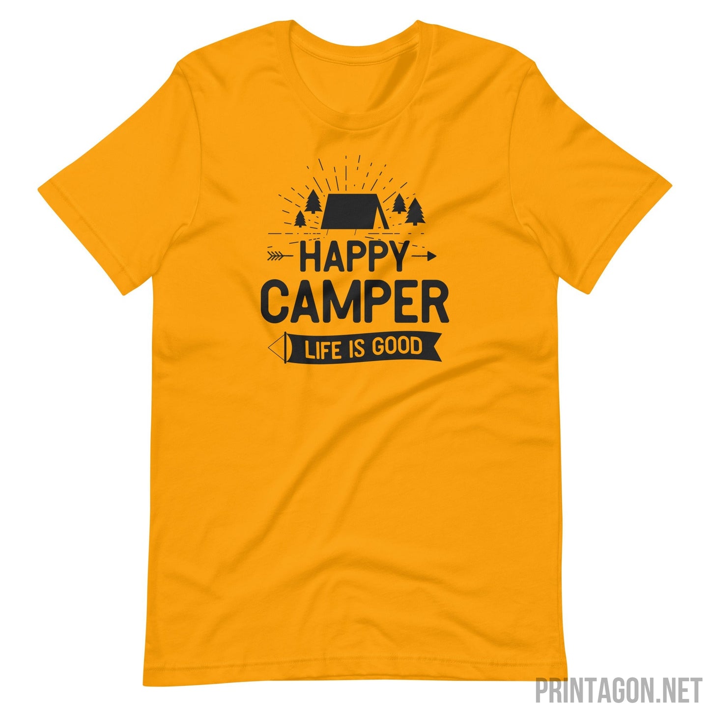 Printagon - Happy Camper - Unisex T-shirt - Gold / S