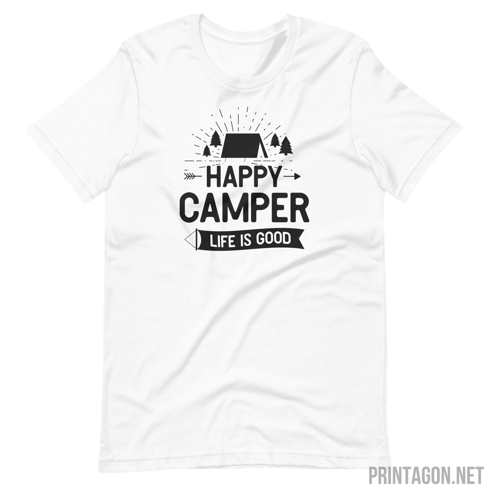 Printagon - Happy Camper - Unisex T-shirt - White / XS