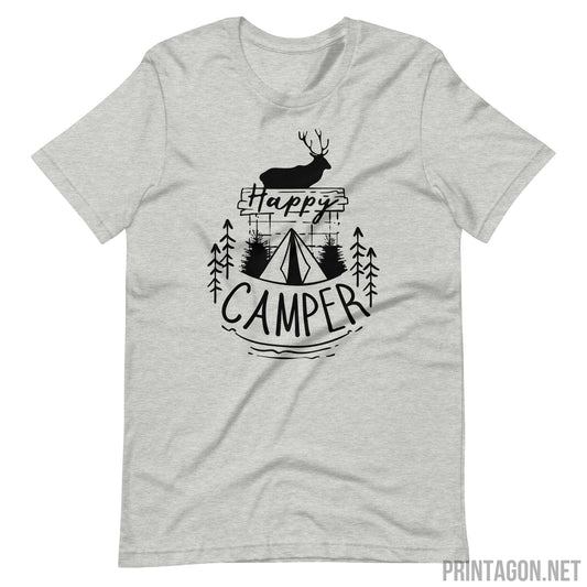 Printagon - Happy Camper - Unisex T-shirt - Athletic Heather / XS