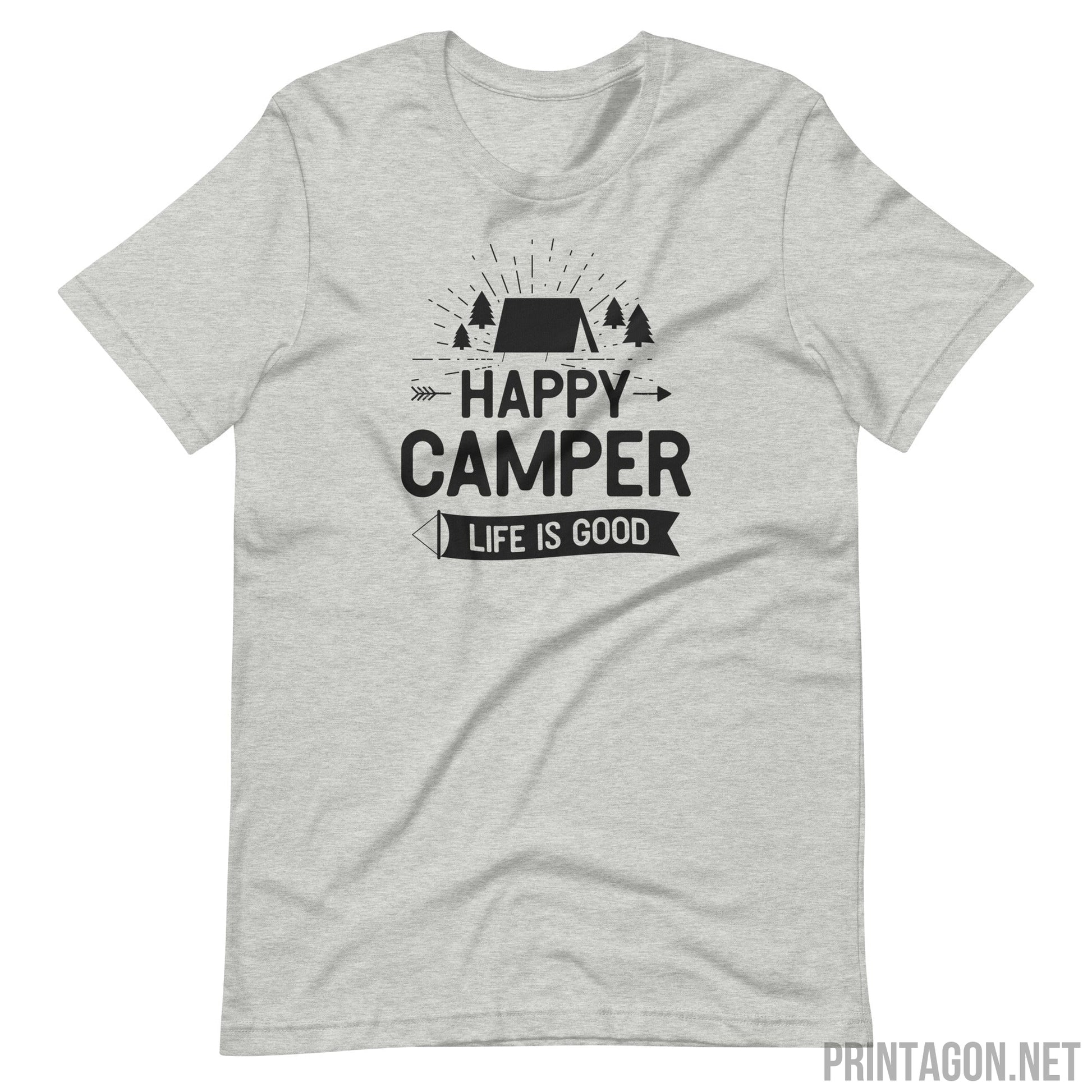 Printagon - Happy Camper - Unisex T-shirt - Athletic Heather / XS