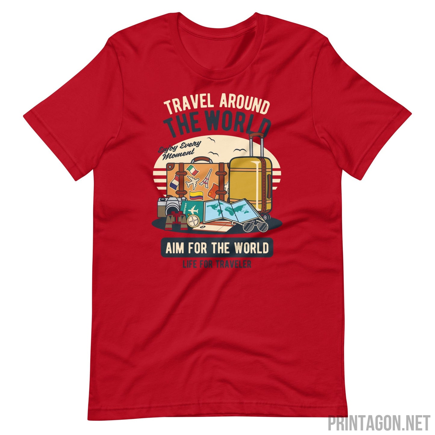 Travel Around The World - Unisex T-shirt - Red / XS Printagon