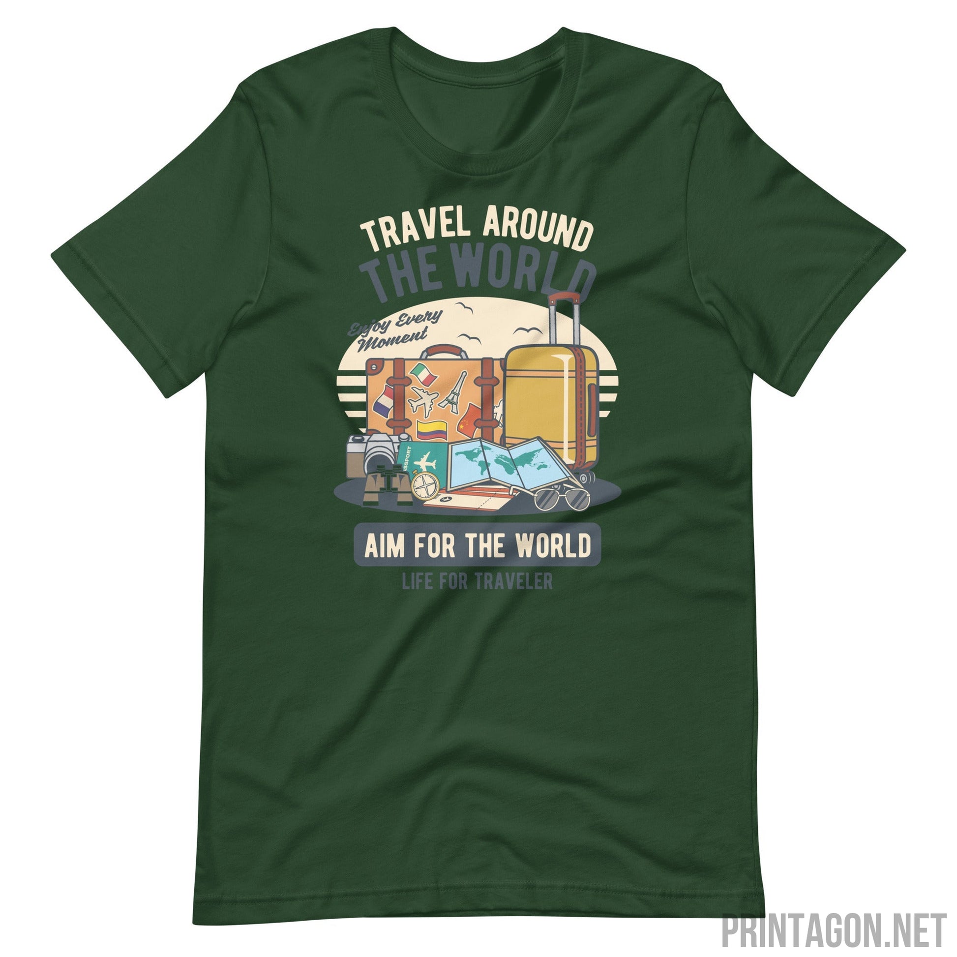 Travel Around The World - Unisex T-shirt - Forest / S Printagon