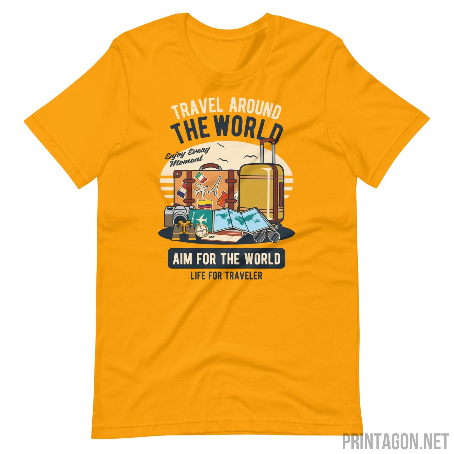 Travel Around The World - Unisex T-shirt - Gold / S Printagon