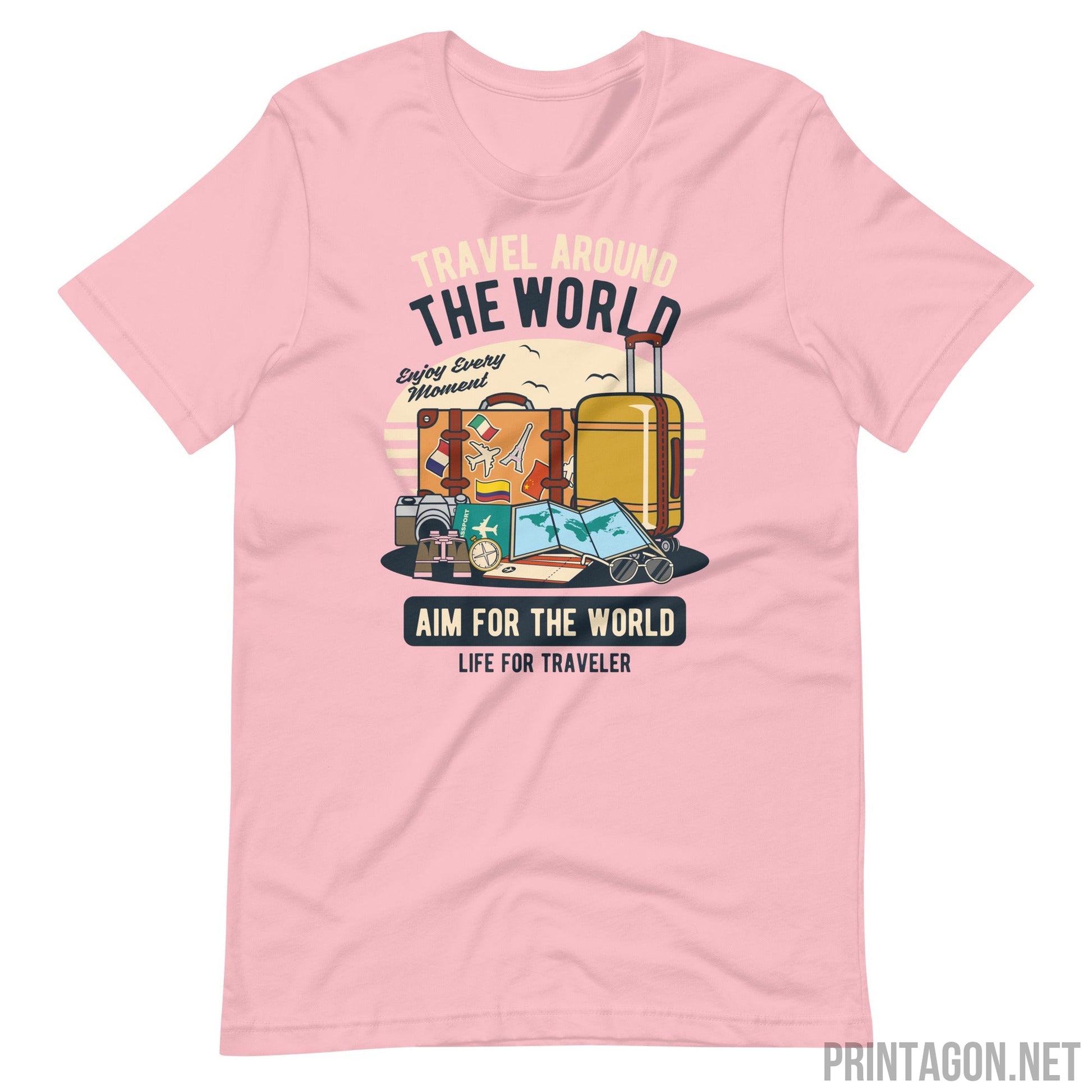 Travel Around The World - Unisex T-shirt - Pink / S Printagon