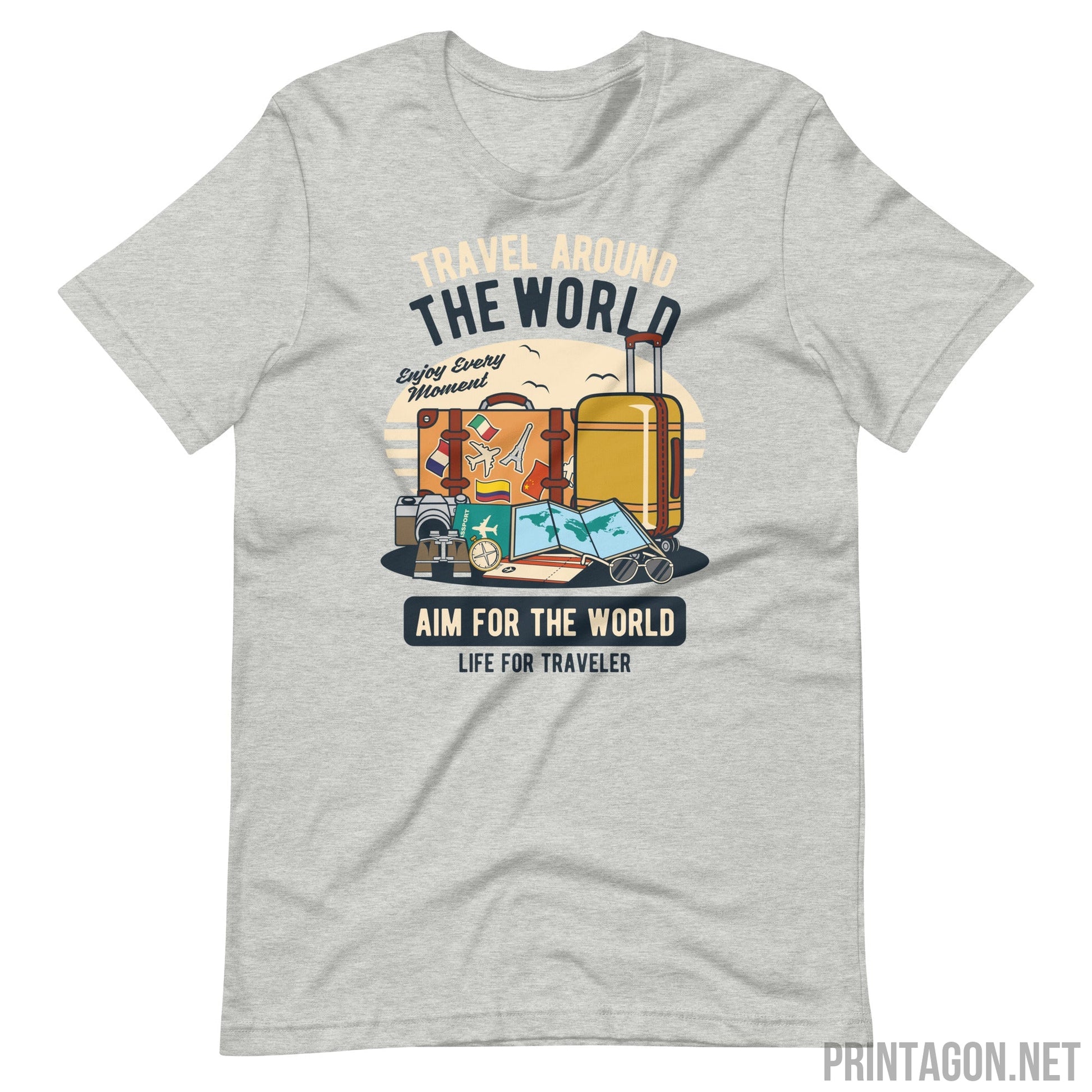 Travel Around The World - Unisex T-shirt - Athletic Heather / XS Printagon